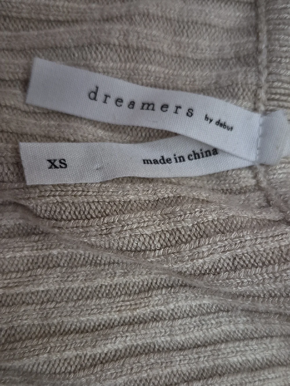 Dreamers By Debut Women's Size XS Neutral Ribbed Cropped Knit Top - Picture 2 of 6